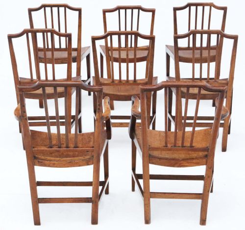 fig 1. Antique quality set of 8 (6 + 2) Early 19th Century mahogany elm kitchen dining chairs