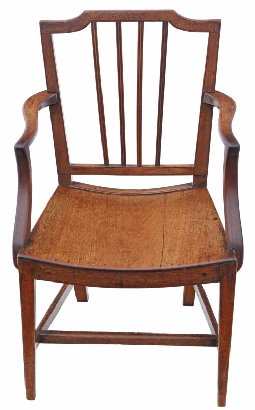 fig 2. Antique quality set of 8 (6 + 2) Early 19th Century mahogany elm kitchen dining chairs