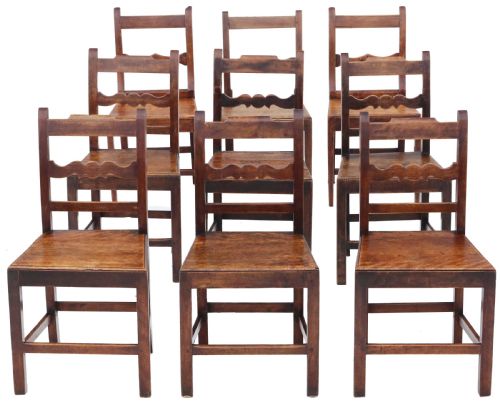 Antique Quality Matched Set of 9 8 6 19th Century Elm Kitchen Dining Chairs
