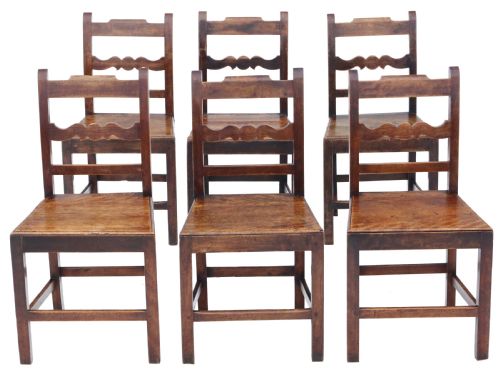 fig 1. Antique quality matched set of 9 8 6 19th Century elm kitchen dining chairs