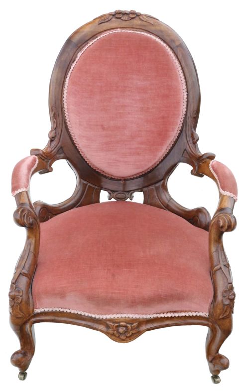 Antique Quality Victorian Carved Walnut Spoon Back Slipper Armchair C1870