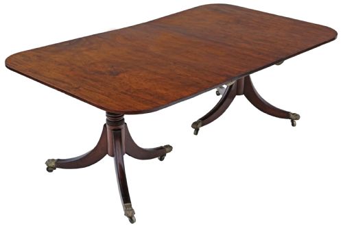 Antique Large Fine Quality ~6'7" Mahogany Extending Dining Table Double Pedestal Early 19th Century Regency