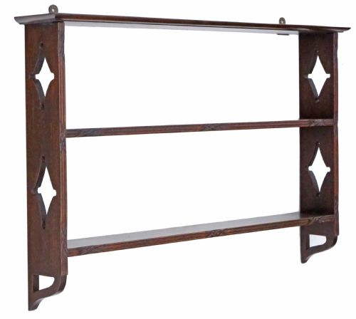 Antique Mahogany Carved Fretwork Wall Bookcase Display Shelves C1900