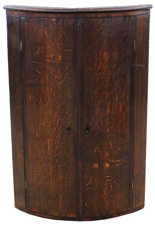 Antique Quality 18th Century Crossbanded Oak Barrel Corner Wall Cupboard