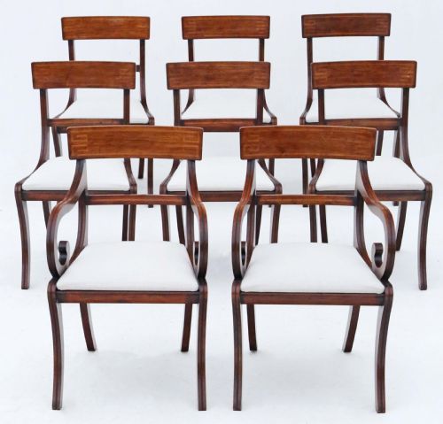 Antique Vintage Fine Quality Set of 8 (6 + 2) Georgian Revival Mahogany Dining Chairs Georgian Revival