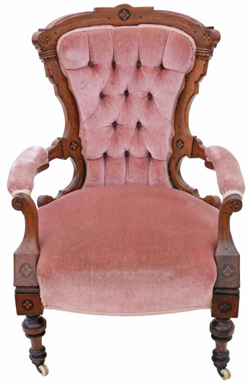 Antique Quality Victorian Aesthetic Inlaid Walnut Armchair C1880