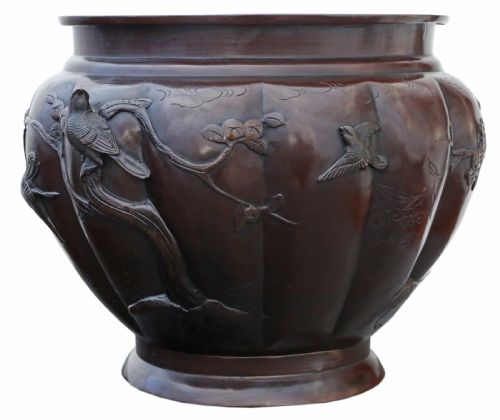 Antique Large 15" Fine Quality Japanese Oriental Bronze Jardinière Planter Meiji Period 19th Century