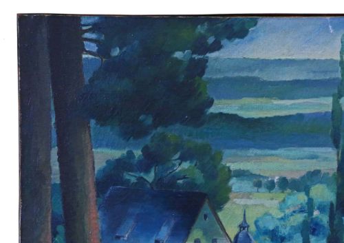 fig 1. Large oil on canvas Painting Artwork by Hubert Haider 1945 Vintage Antique Bavarian Landscape