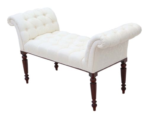 Antique Quality Mahogany Deep Buttoned Double Window Stool Seat C1900