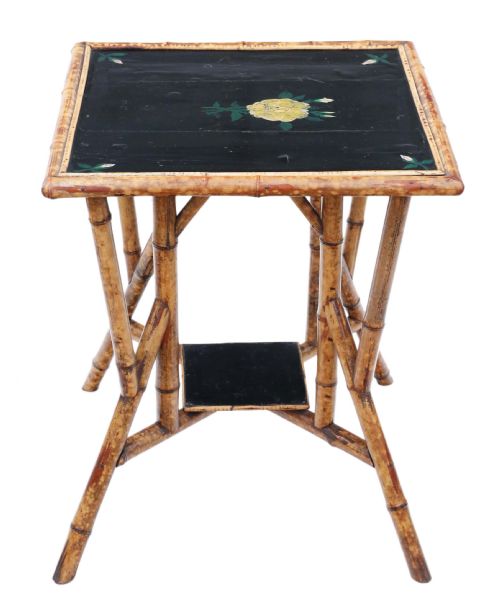 Antique Quality C1900 Bamboo Black Lacquer Occasional Window Table