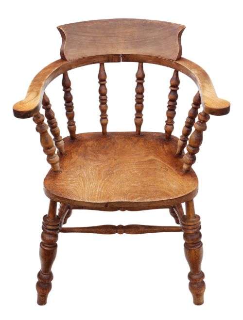 Antique Quality Elm and Beech Bow Elbow Desk Chair Victorian C1890