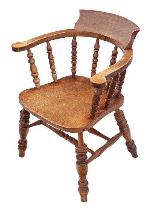 fig 1. Antique quality elm and beech bow elbow desk chair Victorian C1890