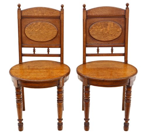 Antique Quality Pair of Oak Hall Side or Bedroom Chairs C1880 19th Century