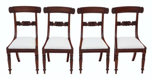 Antique Quality Set of Four William IV Mahogany Bar Back Dining Chairs C1835