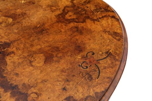fig 2. Antique fine quality 19th Century Victorian burr walnut marquetry oval loo breakfast table tilt top C1870