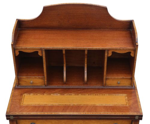 fig 1. Antique fine quality small Georgian revival satin birch and mahogany writing table C1920
