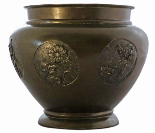 Antique Quality Oriental Japanese Bronze Jardinière Planter Meiji Period Art Nouveau C1910