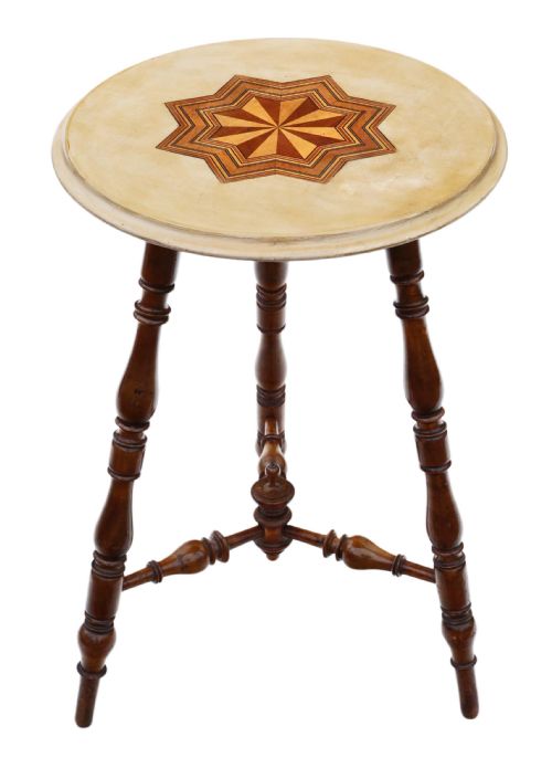 Antique Quality Victorian 19th Century Decorated and Inlaid Beech Cricket Table