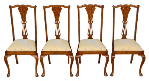 Antique Set of Four Victorian C1900 Marquetry Inlaid Mahogany Dining Chairs