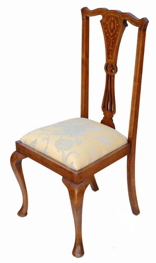 fig 1. Antique set of four Victorian C1900 marquetry inlaid mahogany dining chairs