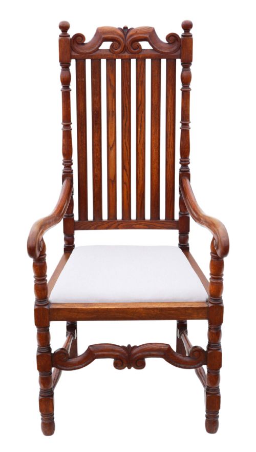 Antique Quality Oak Armchair Elbow Desk Chair C1915 Charles II Style