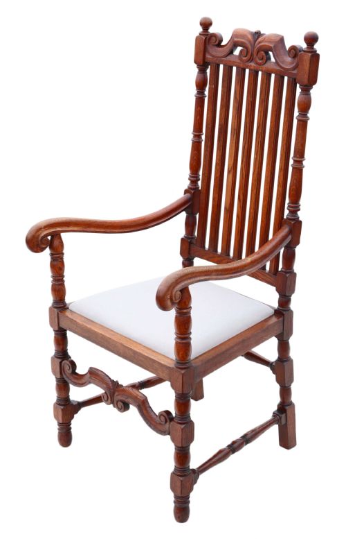 fig 1. Antique quality oak armchair elbow desk chair C1915 Charles II style