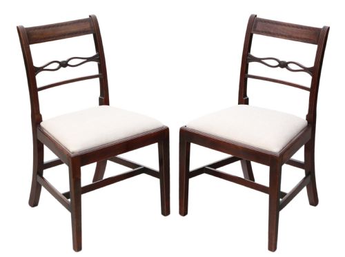 Antique Quality Pair of Georgian Mahogany Dining Side Hall Bedroom Chairs C1800