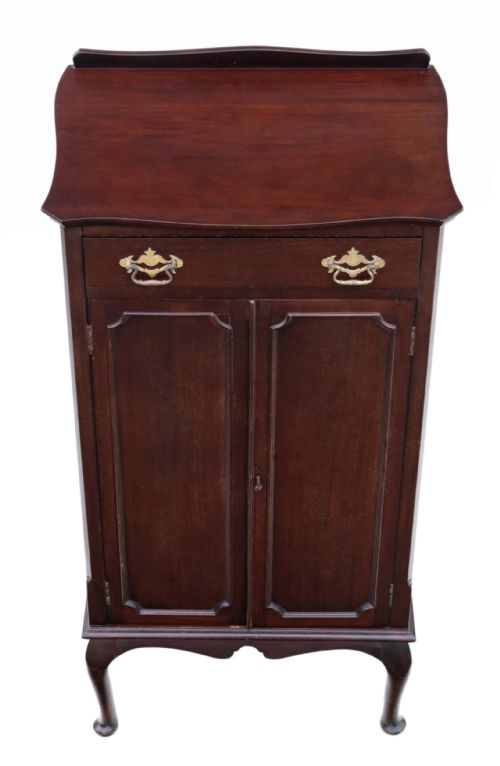fig 1. Antique Edwardian C1910 mahogany music cabinet cupboard
