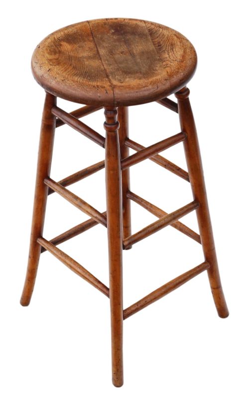fig 1. Antique quality Victorian 19th Century ash and elm stool