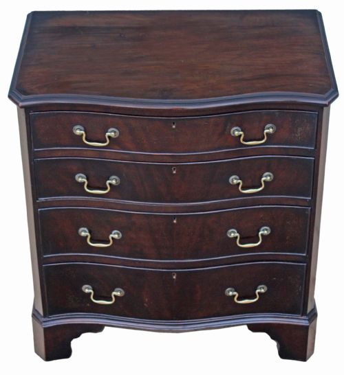 fig 1. Antique quality Georgian revival small mahogany serpentine chest of drawers