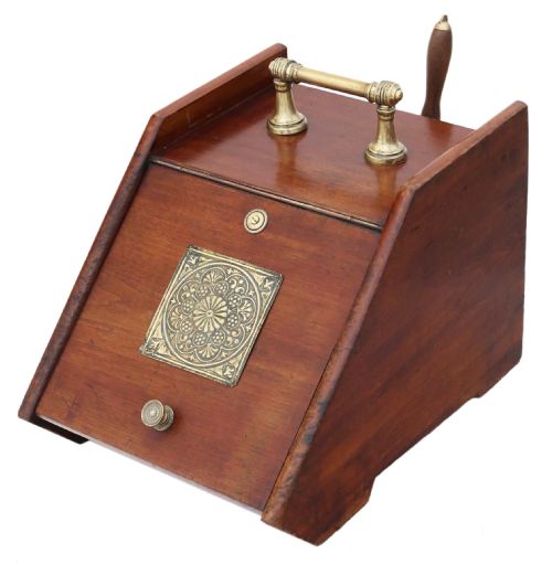 fig 1. Antique quality Art Nouveau mahogany perdonium coal scuttle box C1910