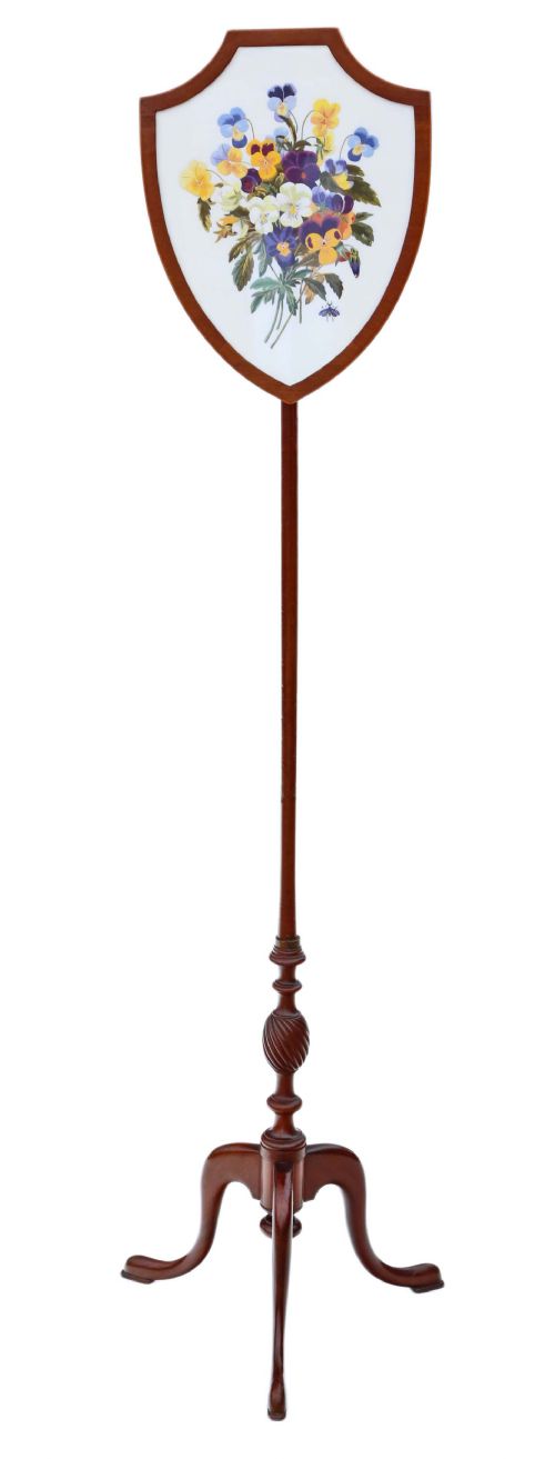 fig 1. Antique quality Victorian mahogany shield pole screen C1870