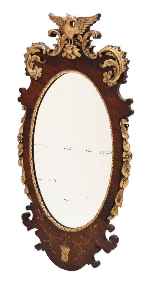 Antique Large Regency Revival Mahogany and Gilt Wall Mirror C1900