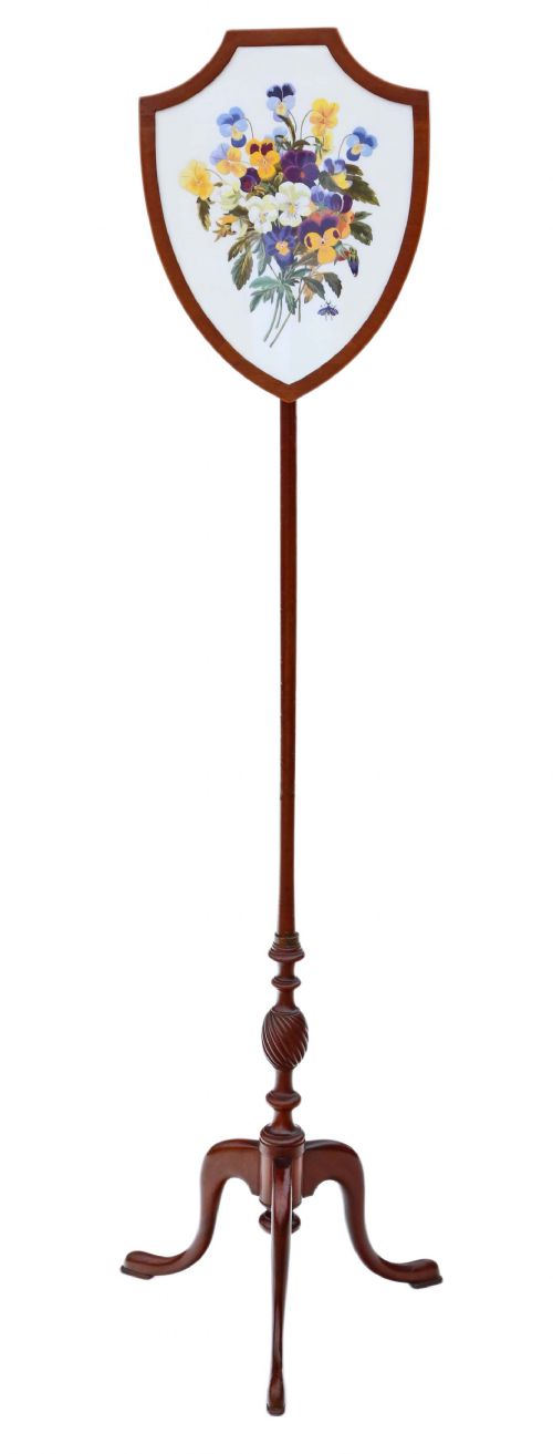 Antique Quality Victorian Mahogany Shield Pole Screen C1870