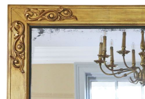 ANTIQUE LARGE FINE QUALITY DECORATIVE GILTWOOD OVERMANTLE WALL MIRROR 19TH CENTURY - ADDITIONAL PHOTO 1