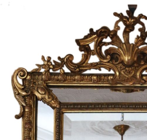 fig 1. Antique large fine quality decorative gilt overmantle cushion wall mirror 19th Century original gilt