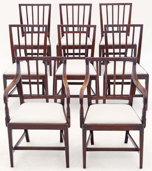 Antique Fine Quality Set of Eight (6+2) Georgian Mahogany Dining Chairs 19th Century