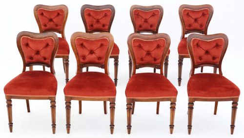 Antique Fine Quality Set of Eight Victorian Walnut Dining Chairs 19th Century