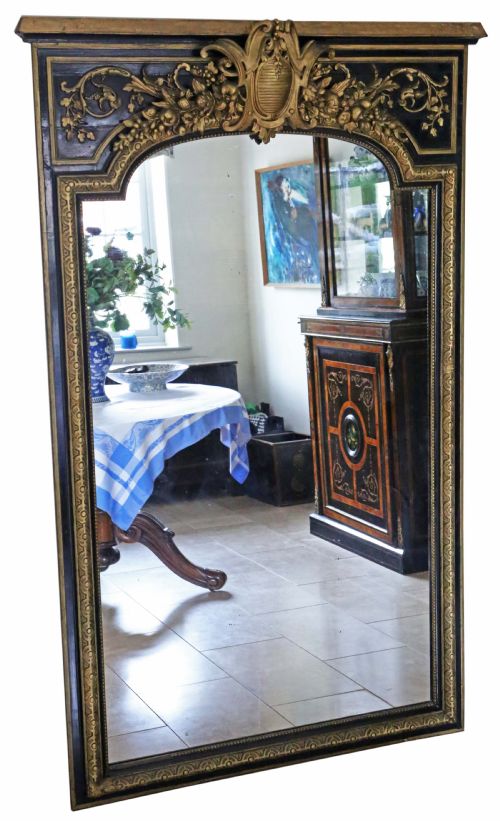 Antique 19th Century Very Large Quality Ebonised and Gilt Overmantle Wall Mirror