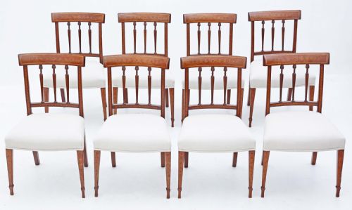 Antique Fine Quality Set of Eight Mahogany Marquetry Dining Chairs Early 19th Century