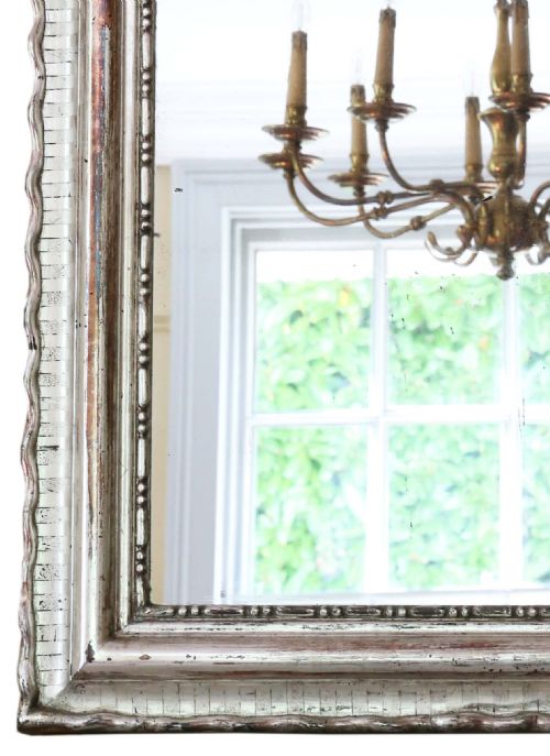 ANTIQUE FINE QUALITY LARGE SILVER GILT 19TH CENTURY OVERMANTLE WALL MIRROR - ADDITIONAL PHOTO 1