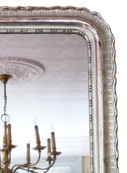 ANTIQUE FINE QUALITY LARGE SILVER GILT 19TH CENTURY OVERMANTLE WALL MIRROR - ADDITIONAL PHOTO 3