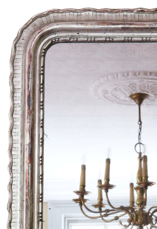 ANTIQUE FINE QUALITY LARGE SILVER GILT 19TH CENTURY OVERMANTLE WALL MIRROR - ADDITIONAL PHOTO 5