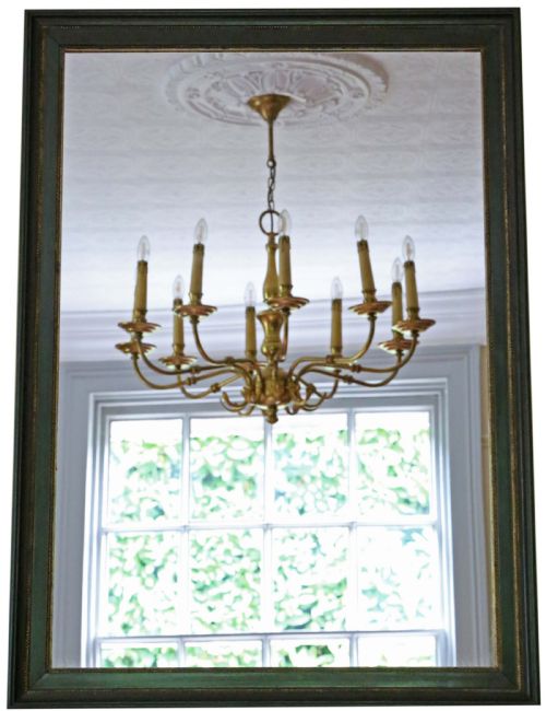 Antique Quality Large Green and Gilt C1910 Overmantle Wall Mirror
