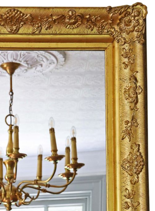 ANTIQUE FINE QUALITY LARGE GILT OVERMANTLE WALL MIRROR 19TH CENTURY - ADDITIONAL PHOTO 1
