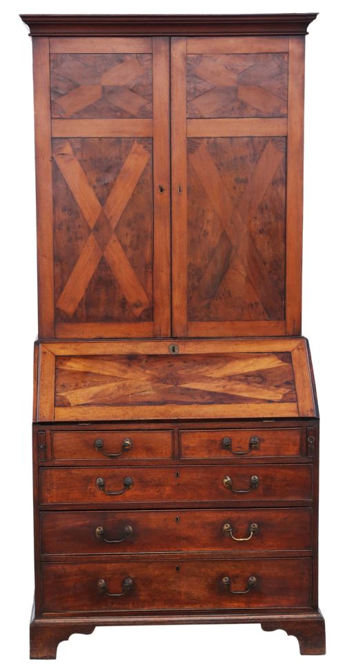 Antique Quality Georgian C1800 Yew & Mahogany Bureau Bookcase