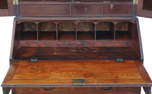 fig 1. Antique quality Georgian C1800 yew & mahogany bureau bookcase