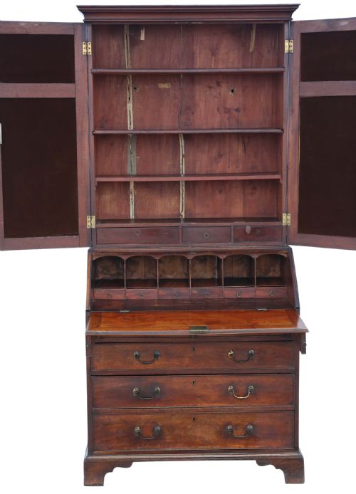 fig 3. Antique quality Georgian C1800 yew & mahogany bureau bookcase