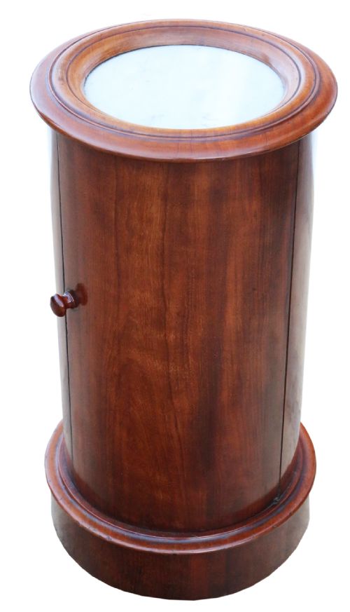Antique Quality Victorian Mahogany Marble Cylinder Bedside Cupboard