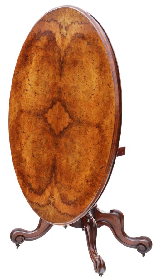 fig 2. Antique fine quality large Victorian 19th Century burr walnut oval breakfast table with tilt top